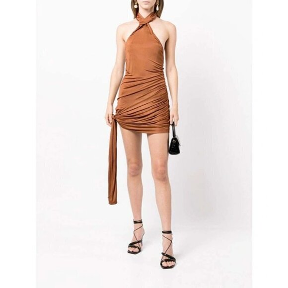 GAUGE81 Riga Halter Slinky Dress in Chestnut Brown Large New Womens Cocktail - Picture 14 of 16